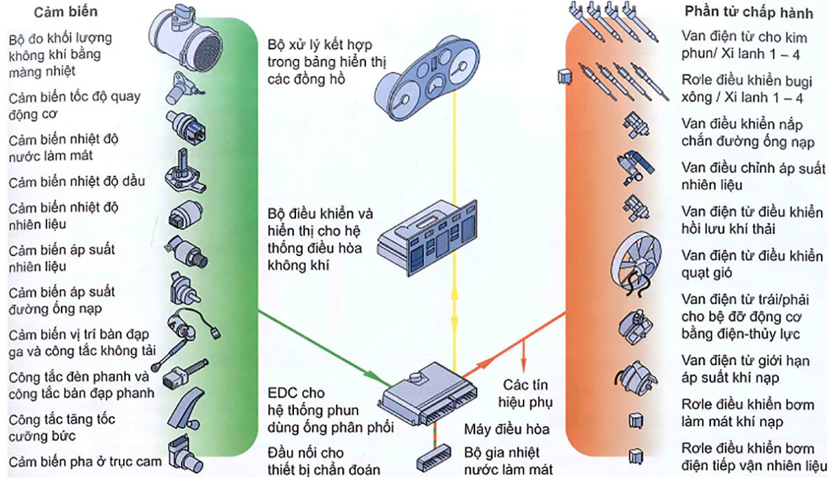 Sơ đồ khối hệ thống điều khiển điện tử động cơ Diesel (EDC) common rail